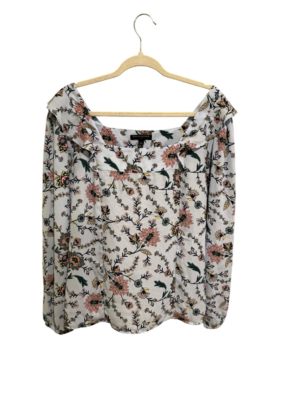 Banana Republic White Floral Off-Shoulder Blouse with Pink and Green Accents